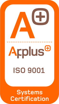 Arplus ISO 9001 Systems Certification badge with orange border and A logo at top.